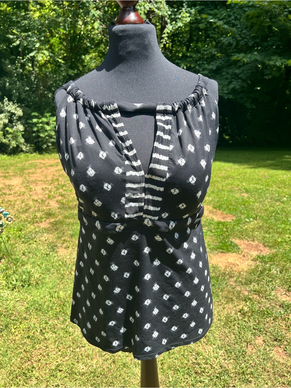 Black Patterned Womens Swim Top 16W